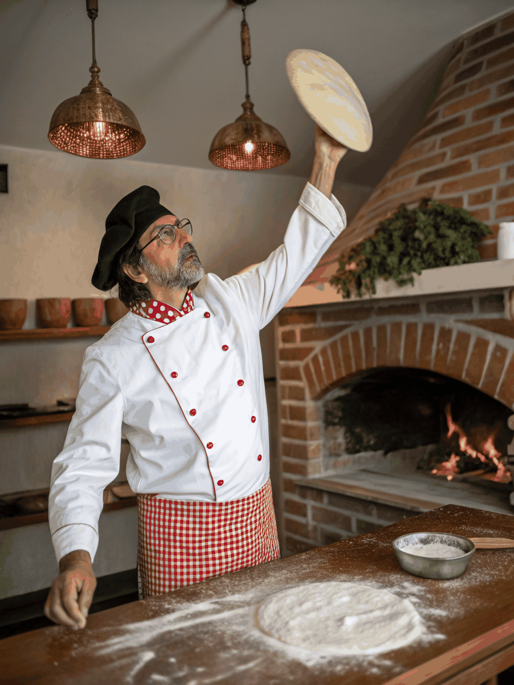 Chef Alessandro Conti preparing fresh pasta in the kitchen