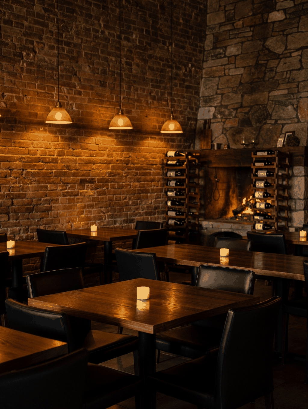 Modern Italian restaurant interior with warm candlelit tables