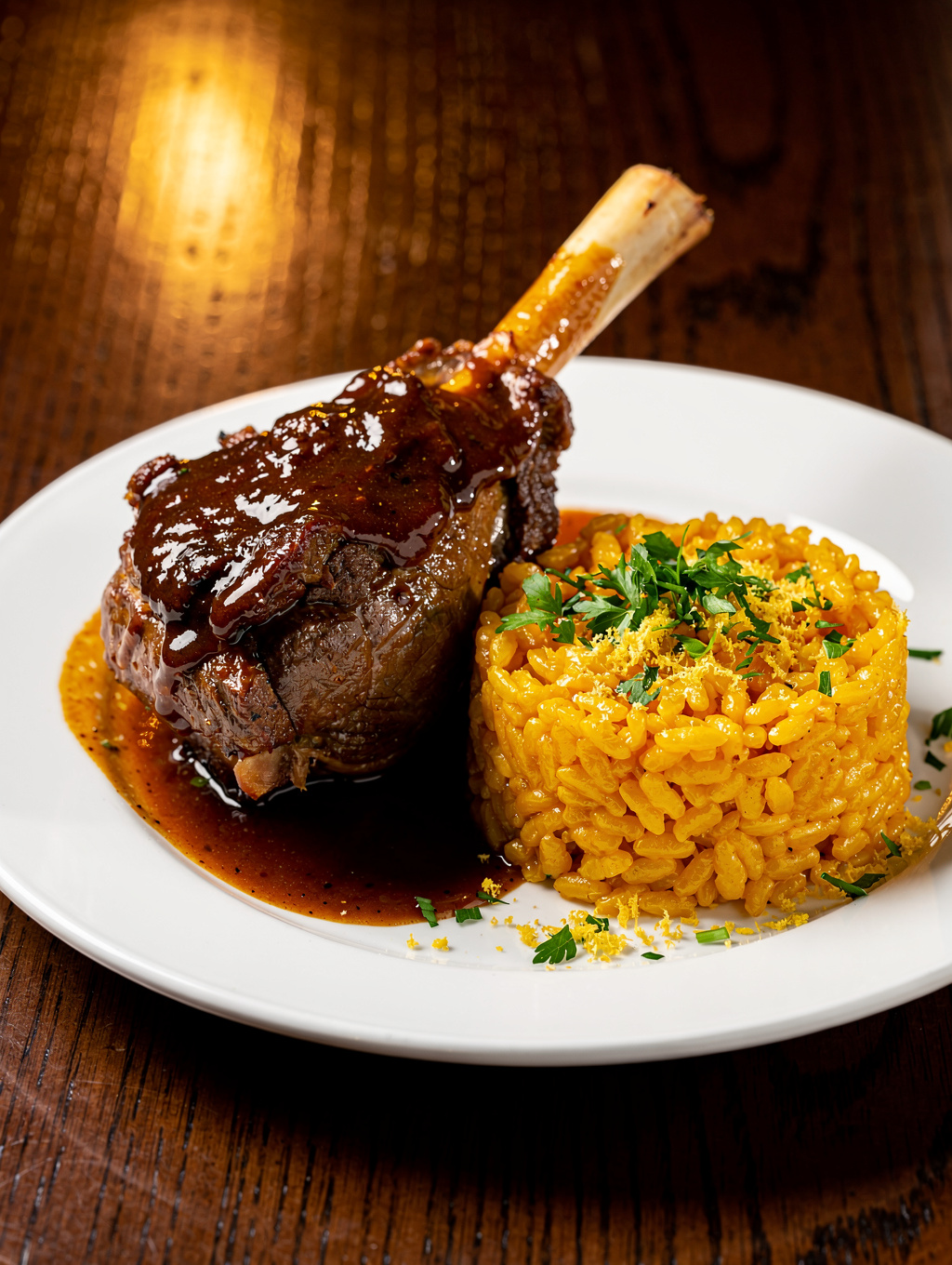 Tender braised veal shank served over creamy saffron risotto