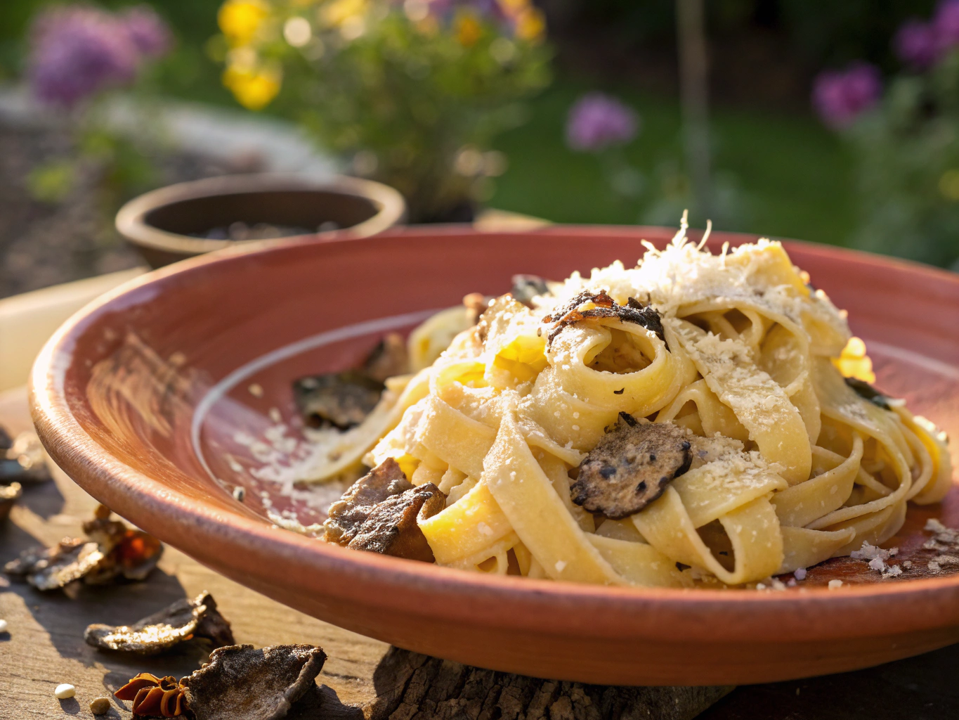 Handmade tagliolini pasta with shaved black truffle