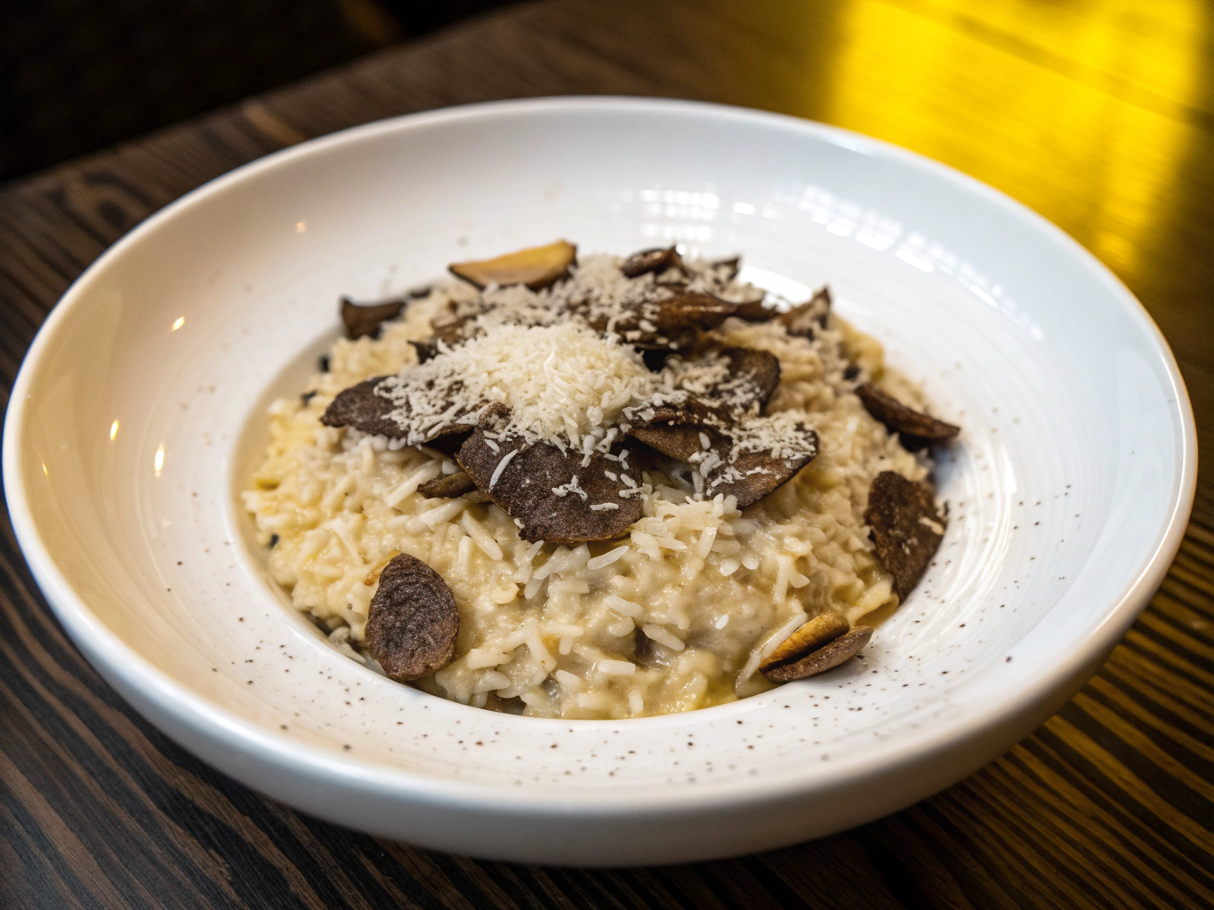 Creamy risotto topped with generous shavings of black truffle
